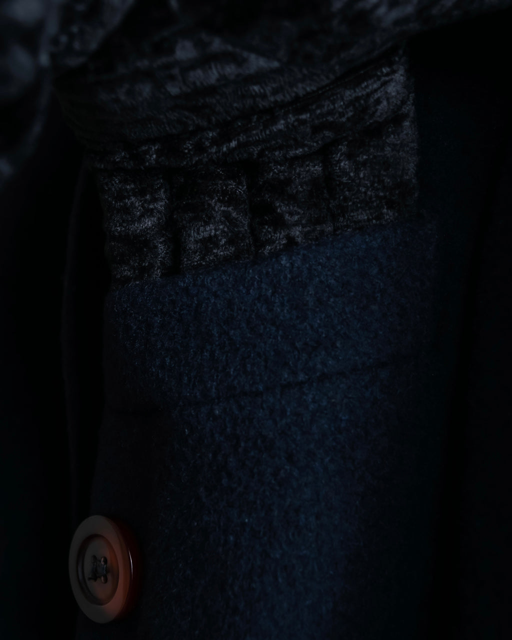 "Vintage double breasted velour trimmed chester coat"