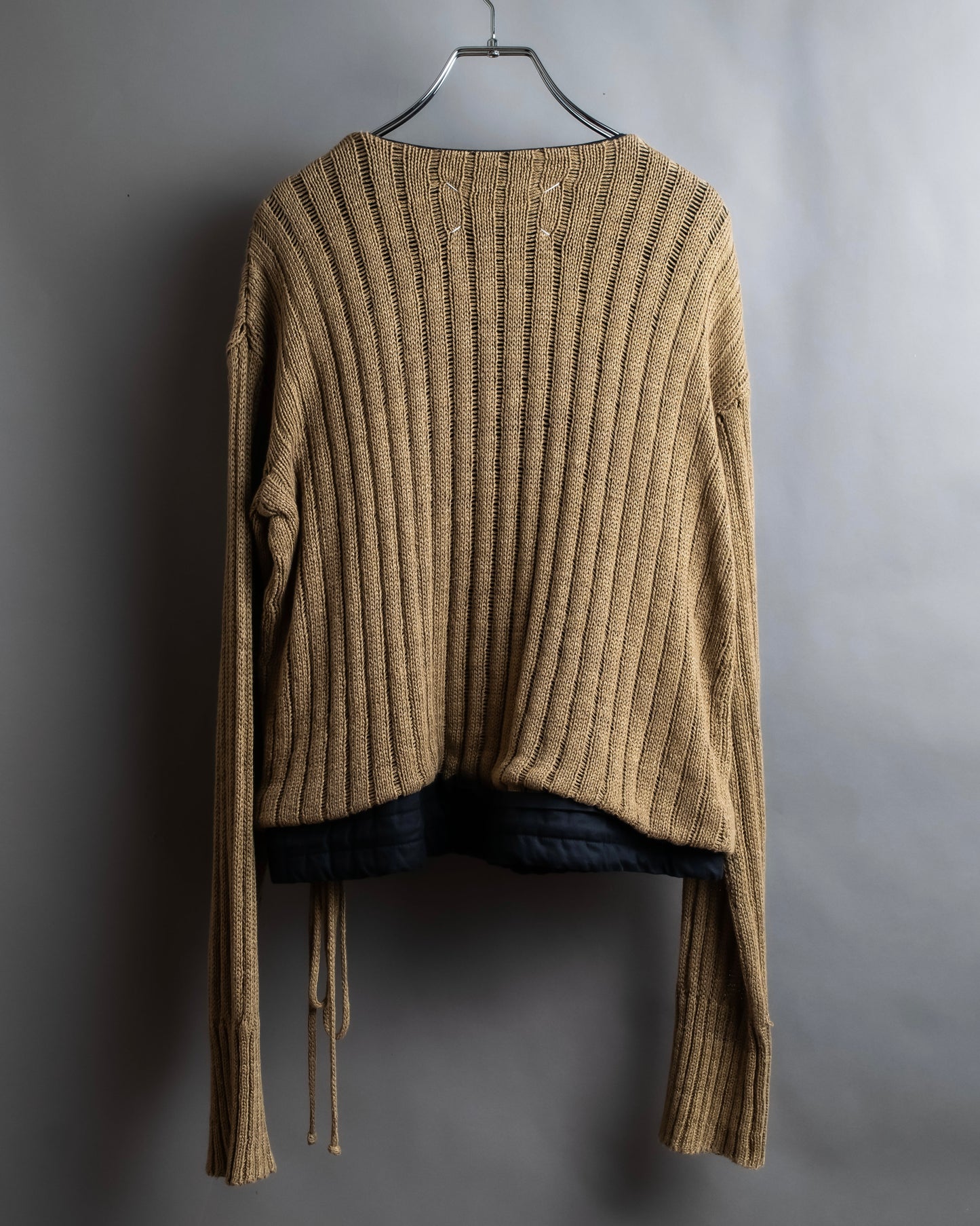 "MAISON MARGIELA" Ribbed drawcord cotton linen knit pullover