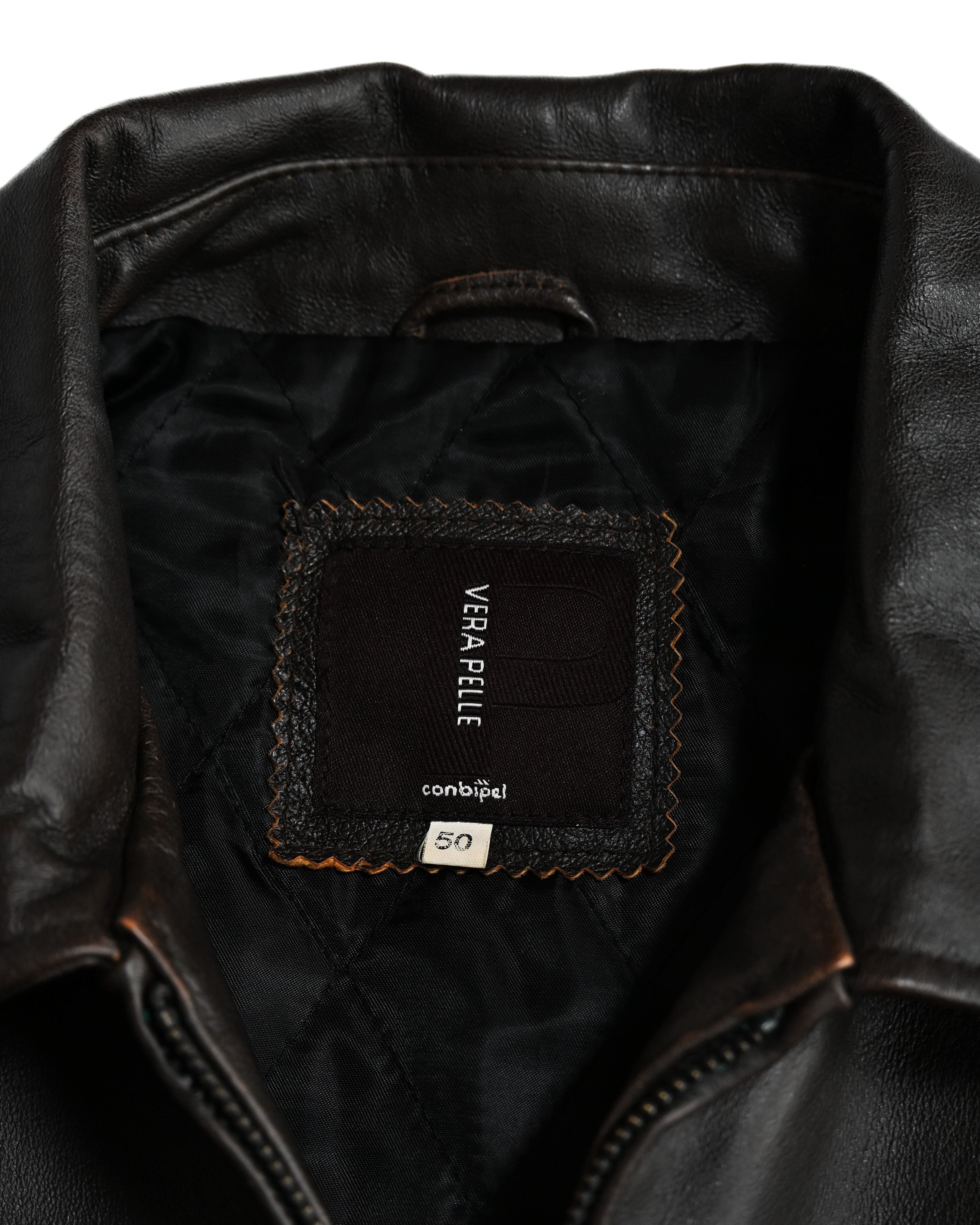 VINTAGE / Architectural Leather Jacket Dark Brown