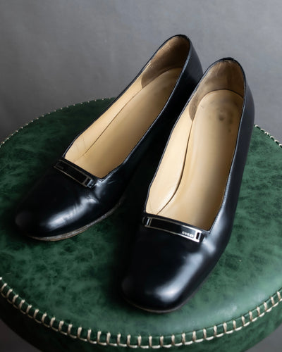 "GUCCI" Metal plate design leather heel pumps
