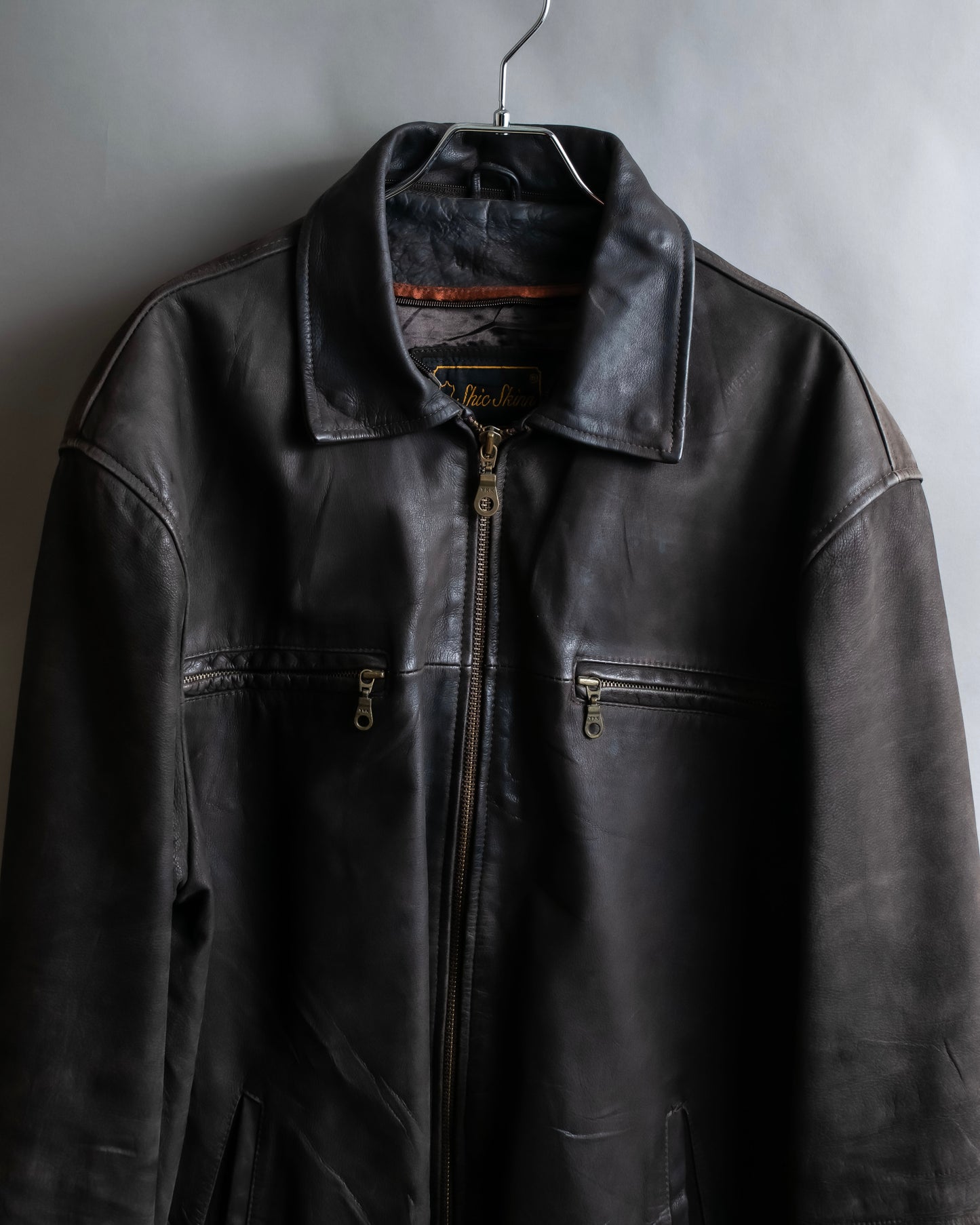 "Vintage oversized zip up leather jacket"