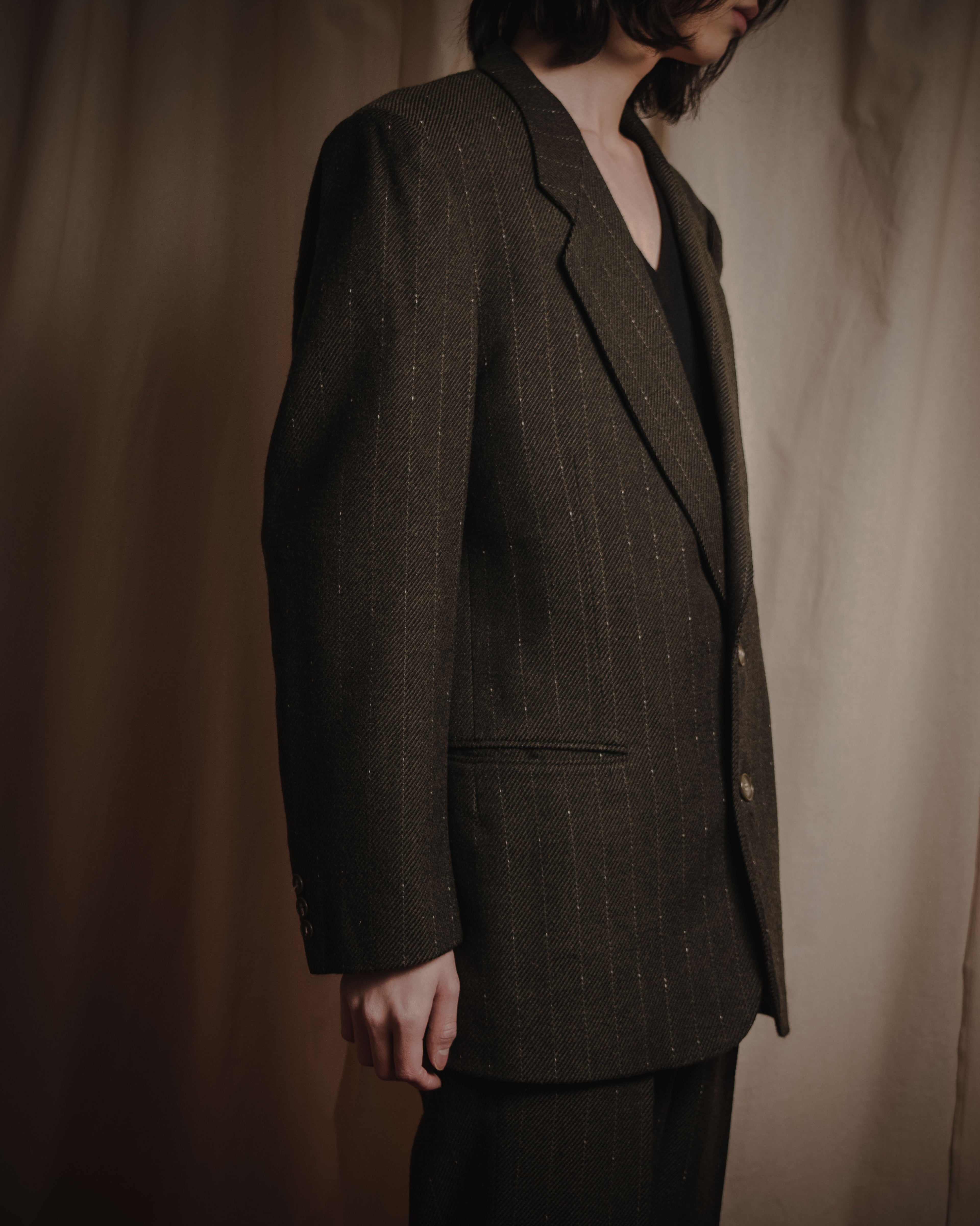 "Yves Saint Laurent diffusion hommes" 80’s-90’s structured glitter pinstripe wool suit set-up