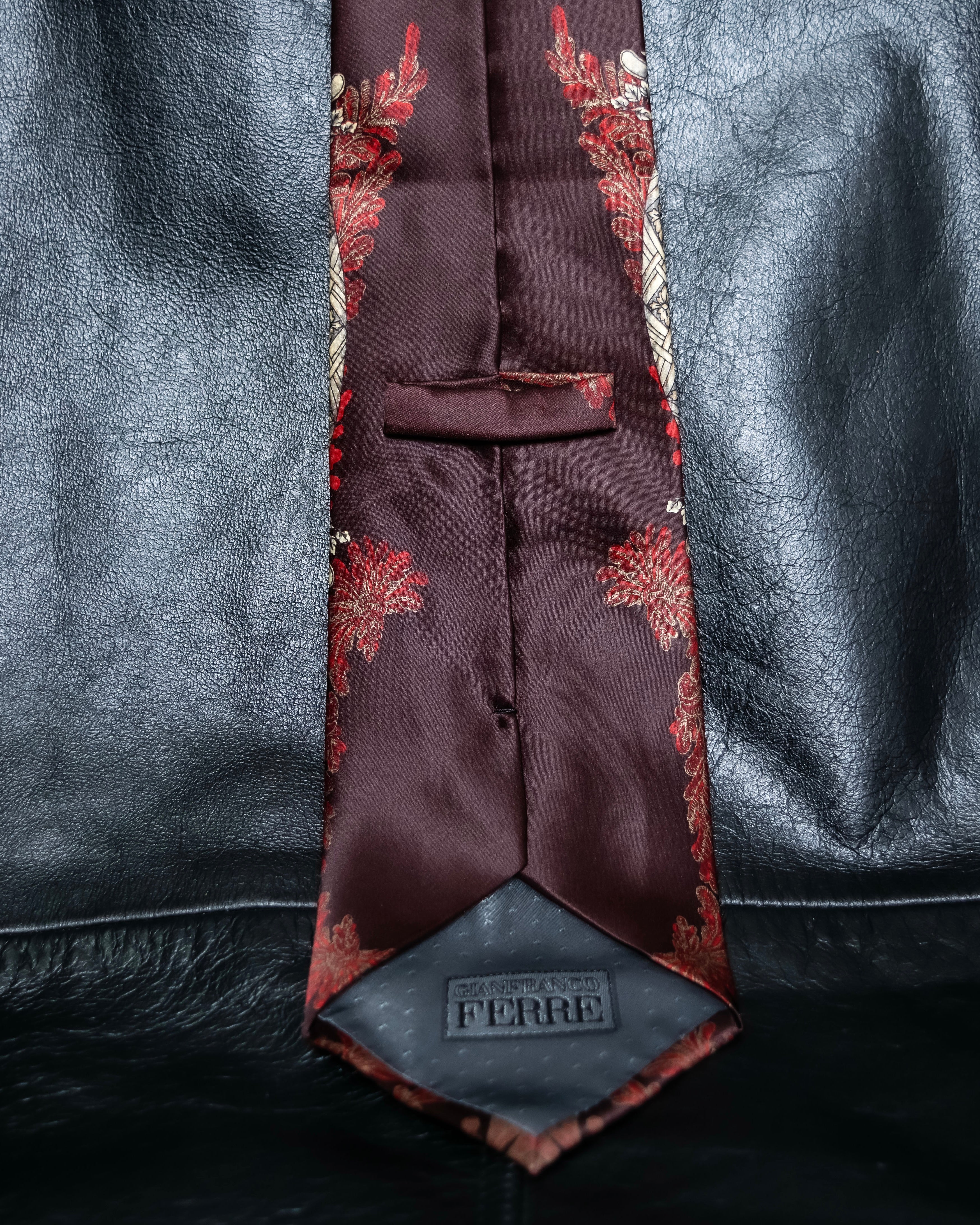 "GIANFRANCO FERRE" Beautiful botanical and frame design necktie