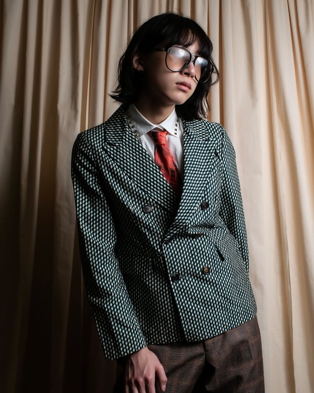"MARNI" Geometric pattern double-breasted tailored jacket