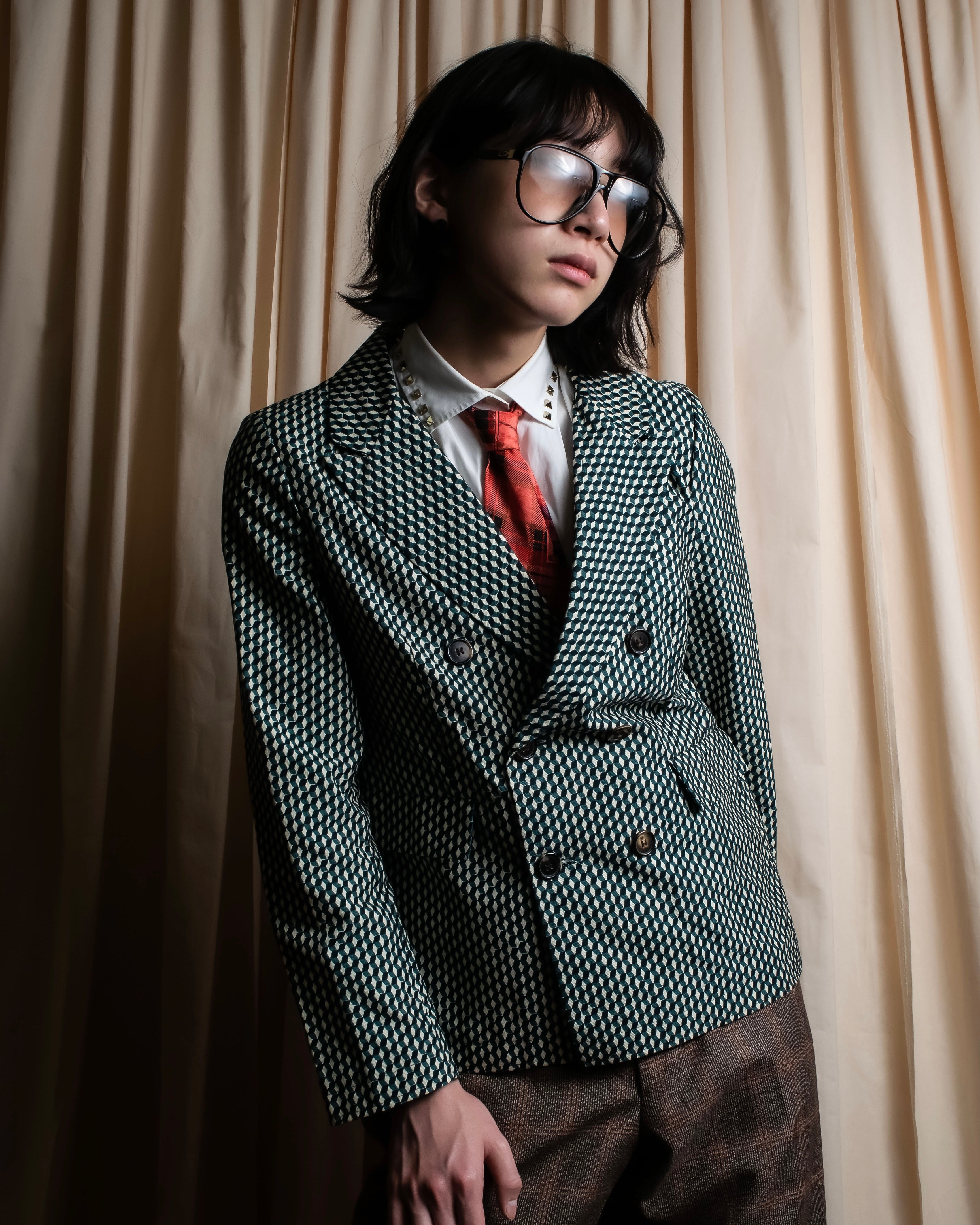 "MARNI" Geometric pattern double-breasted tailored jacket