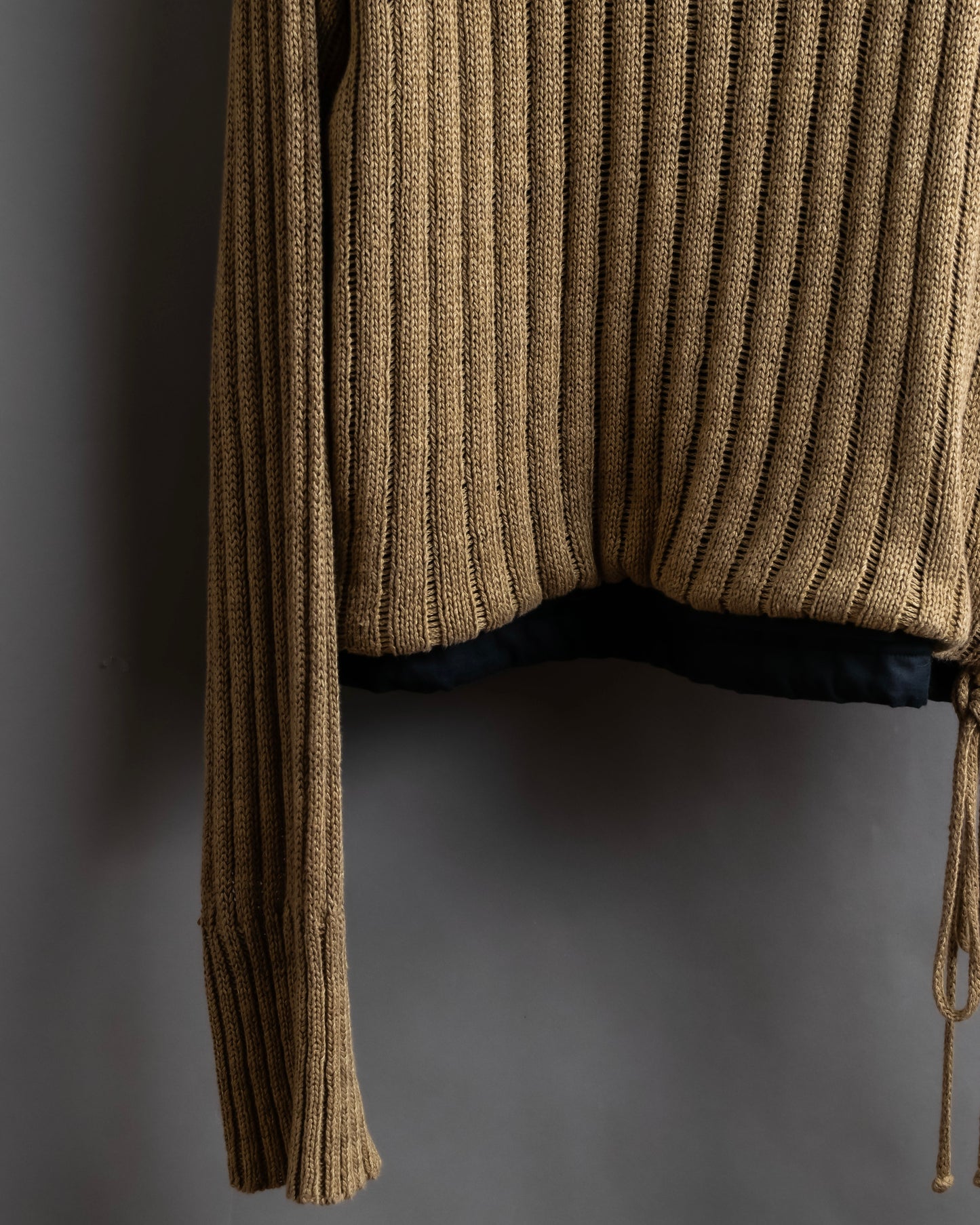 "MAISON MARGIELA" Ribbed drawcord cotton linen knit pullover