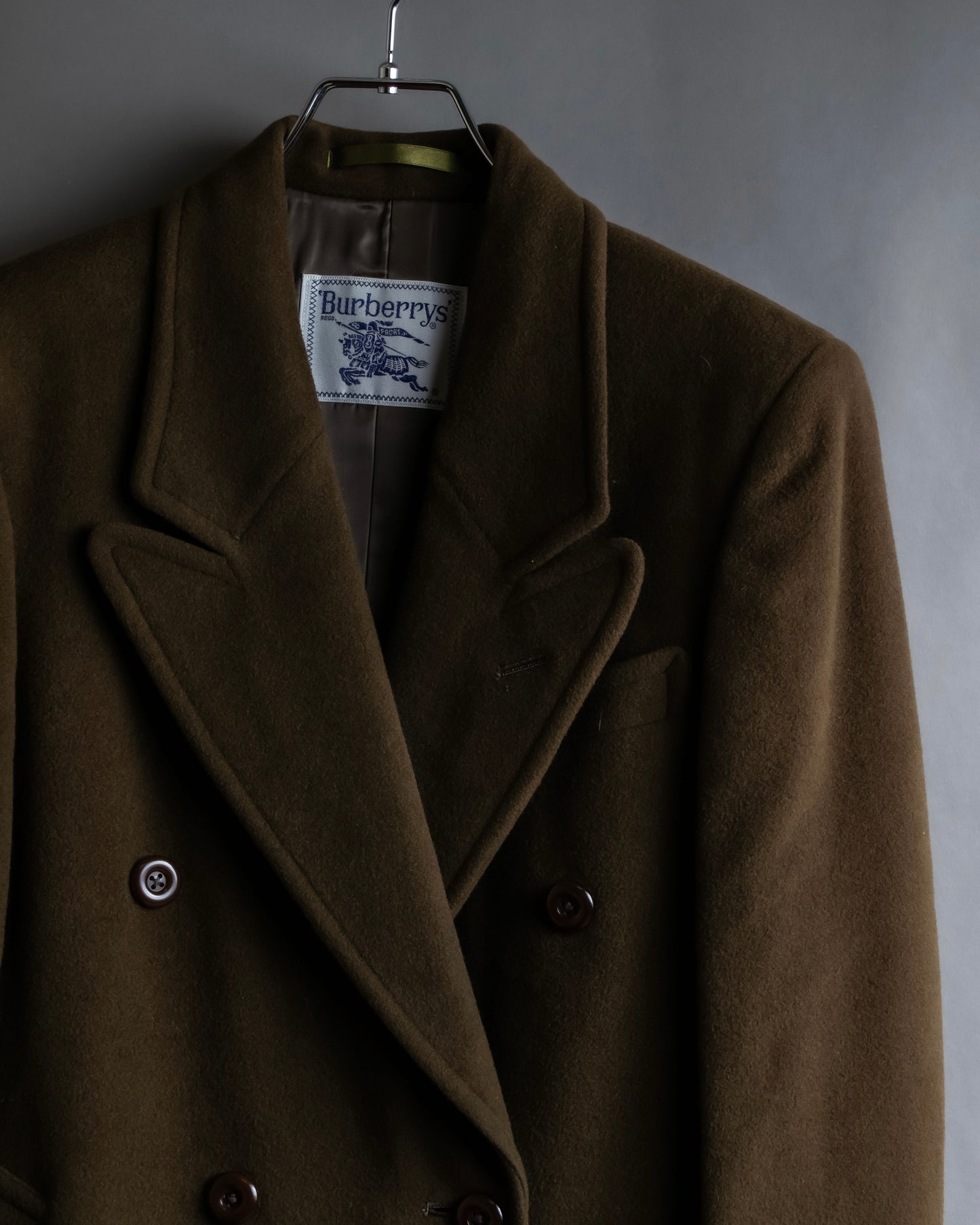 "BURBERRYS" Peaked lapels double breasted olive brown coat