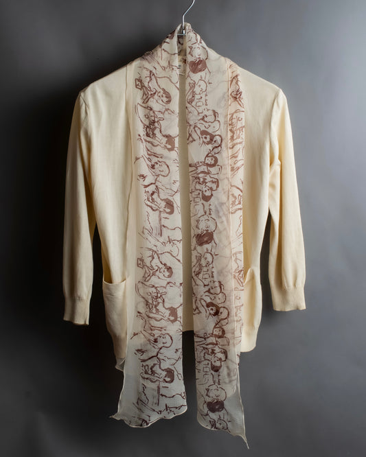 "HERMES" Gaultier period scarf docking design silk cardigan