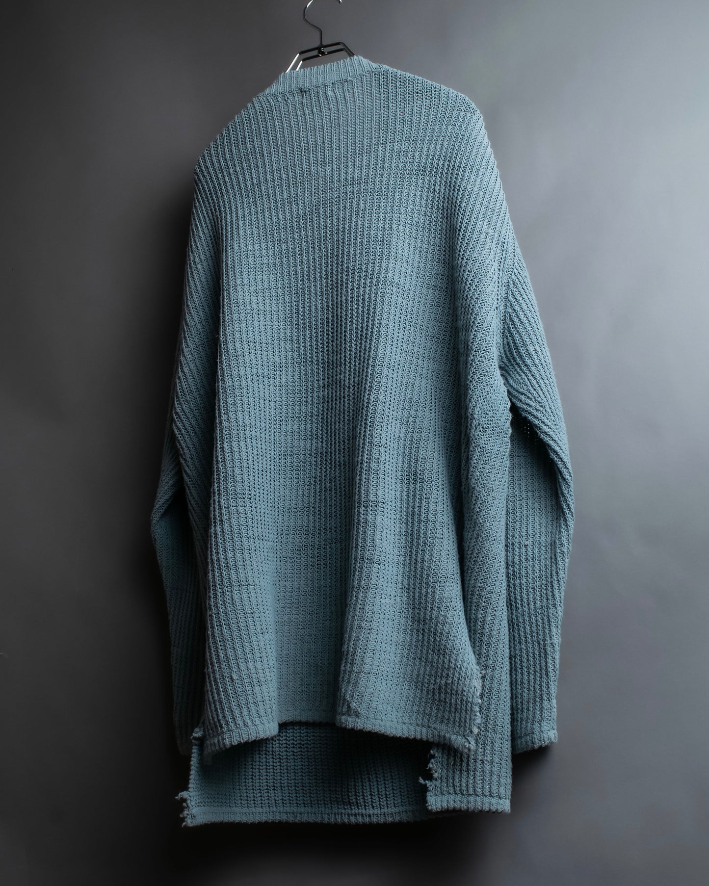 "KENZO" Dull blue oversized distressed V-neck knit