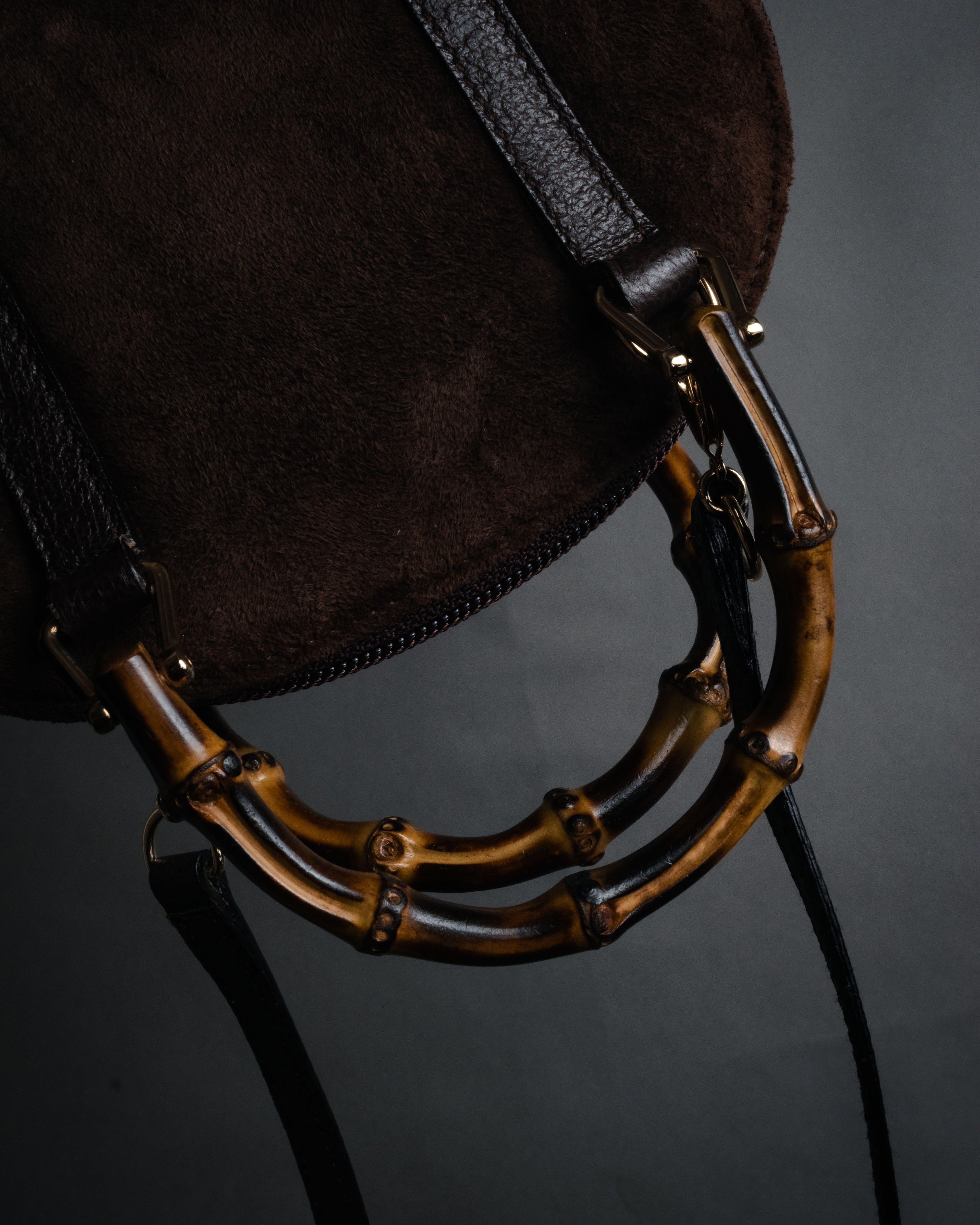 -SPECIAL- “GUCCI” 90’s bamboo handle suede half moon bag