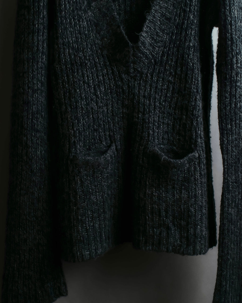 "Vintage deep V-neck fuzzy knit pullover"