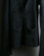 "Vintage deep V-neck fuzzy knit pullover"