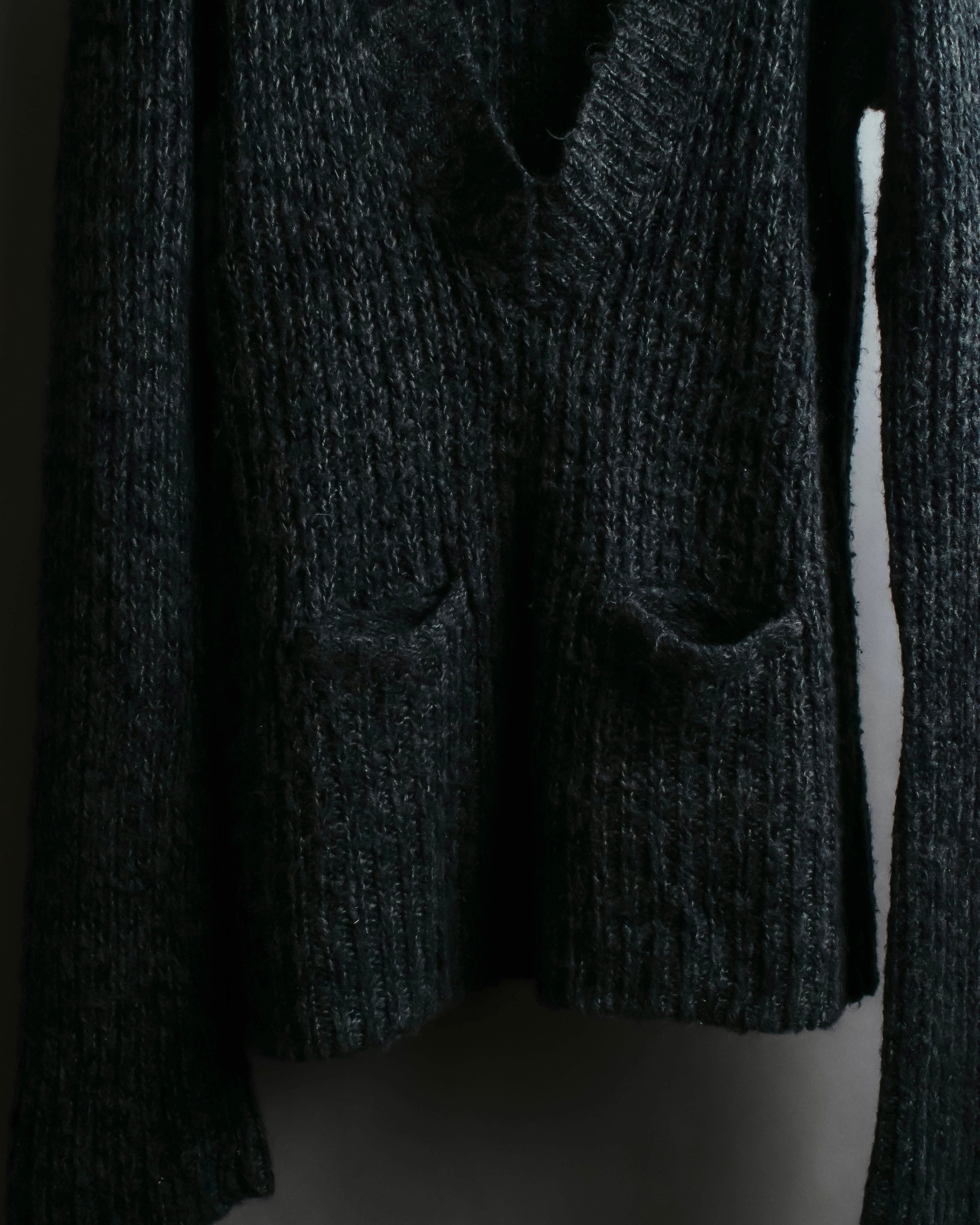 "Vintage deep V-neck fuzzy knit pullover"