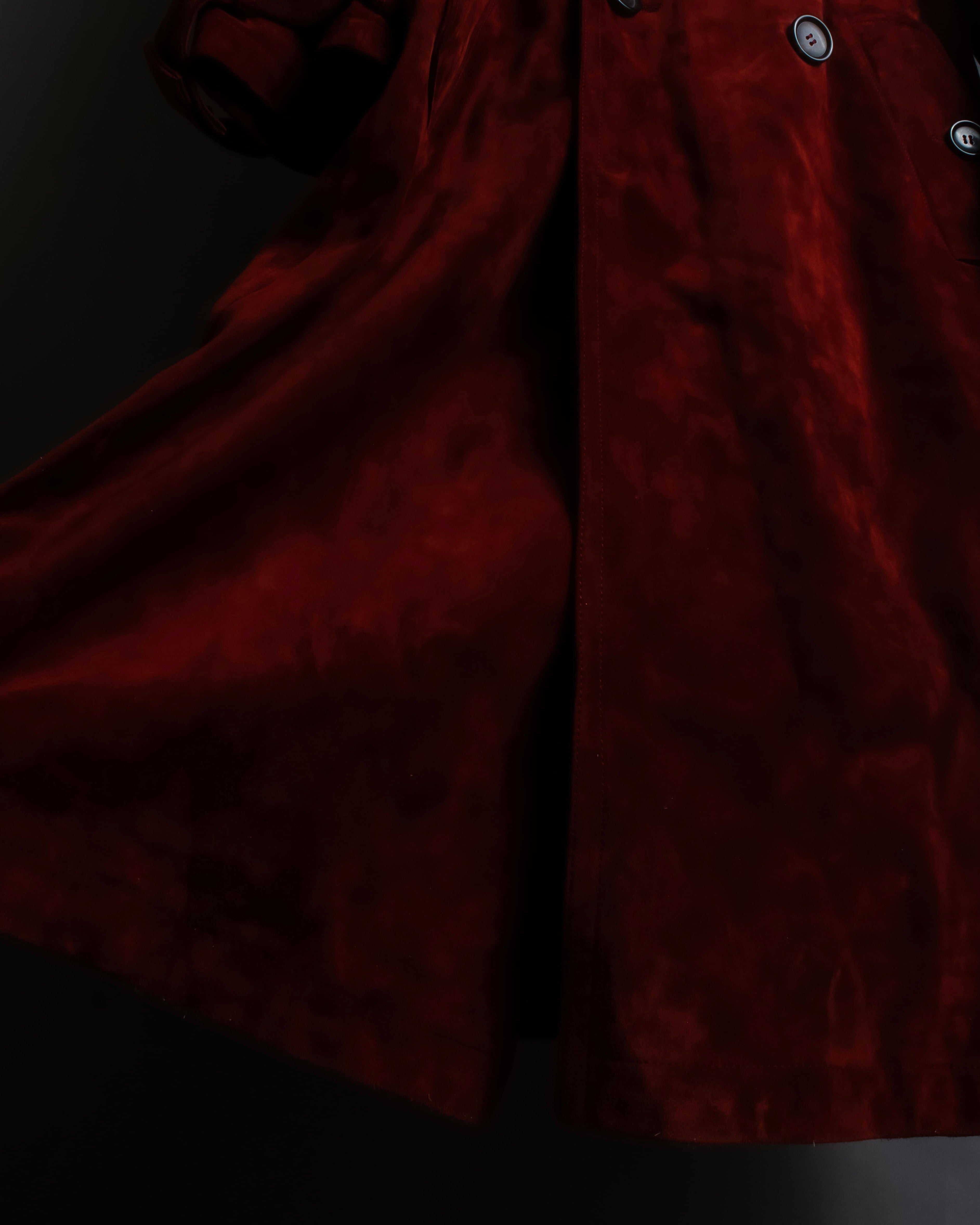 "GUCCI" 1990’s Tom Ford period deep red color suede long trench coat