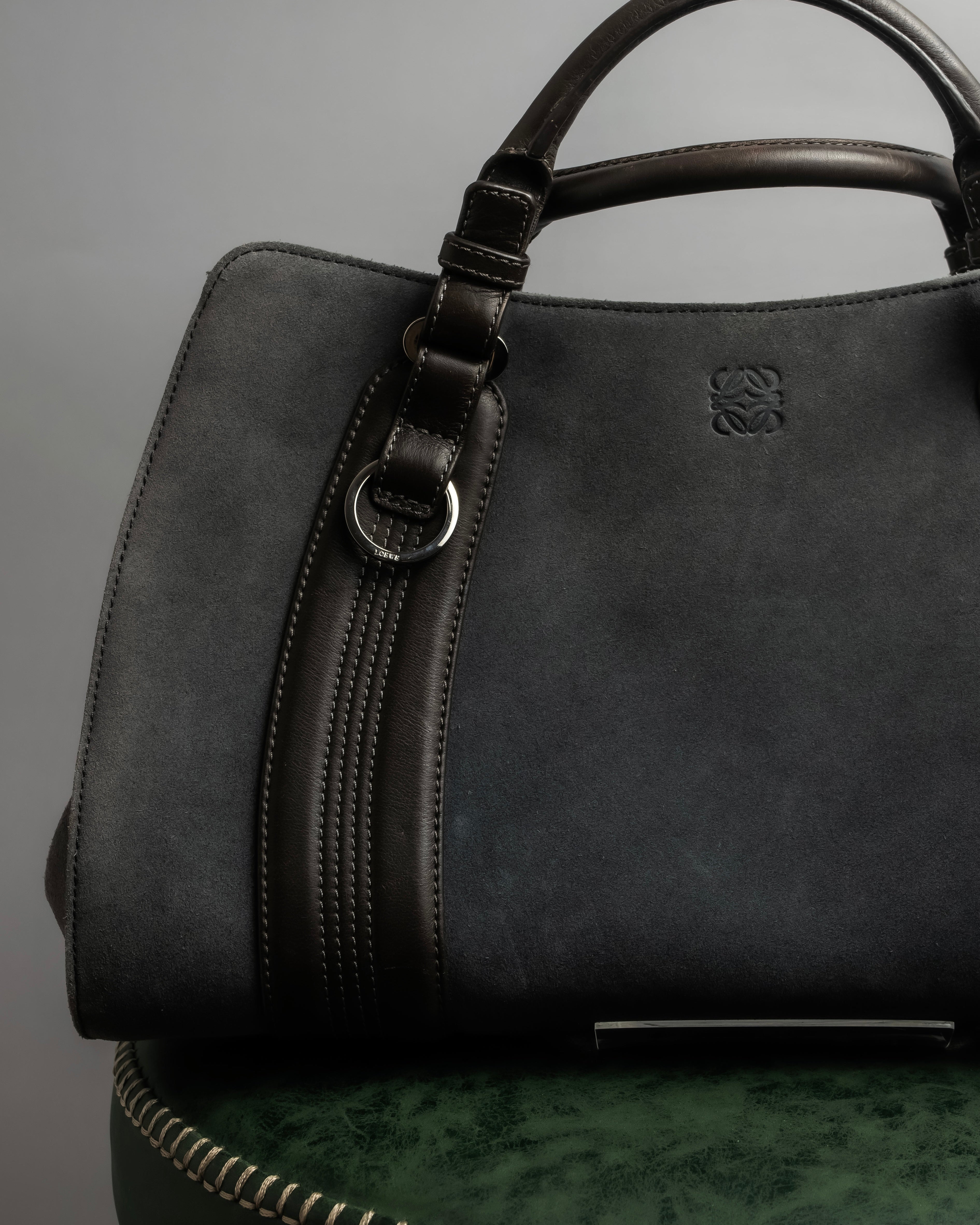 "LOEWE" Harness design logo engraved suede leather hand bag