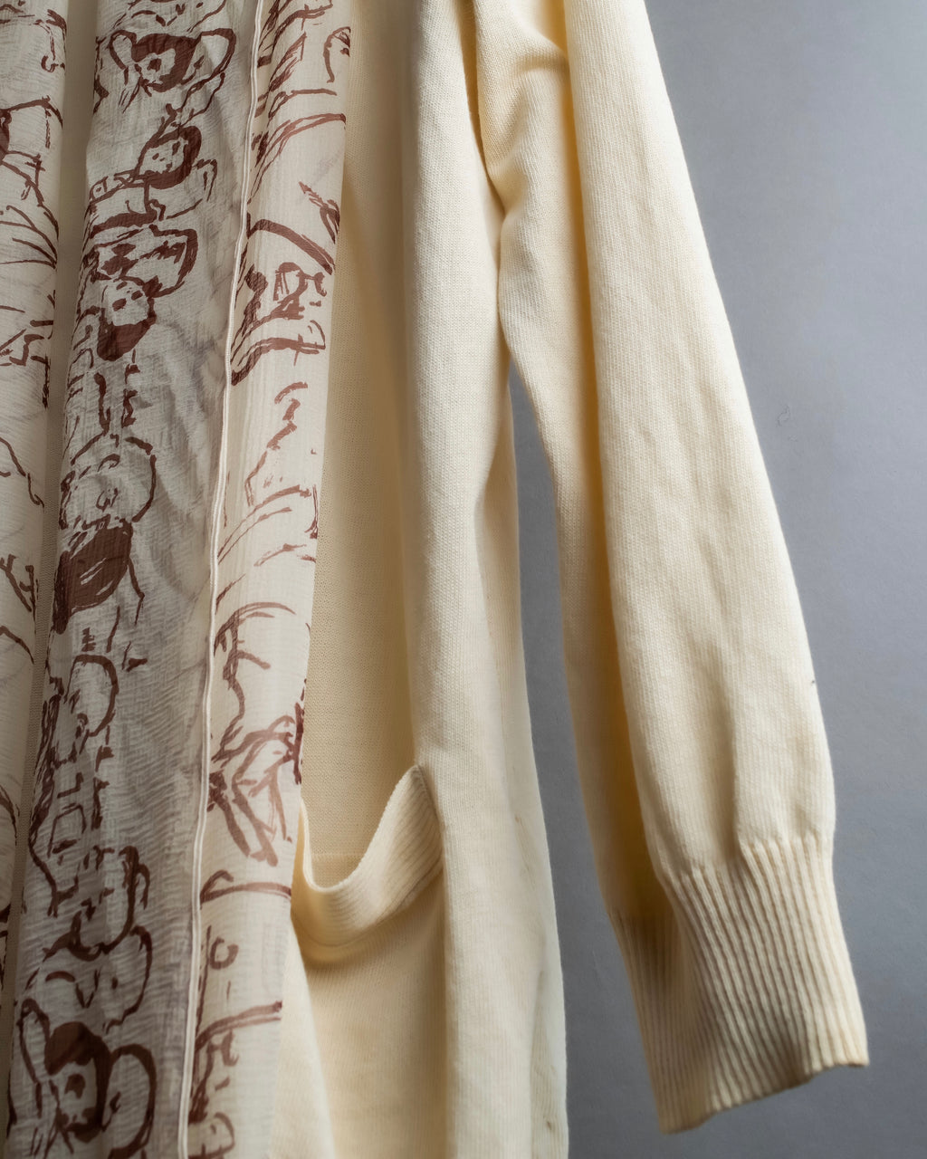 "HERMES" Gaultier period scarf docking design silk cardigan