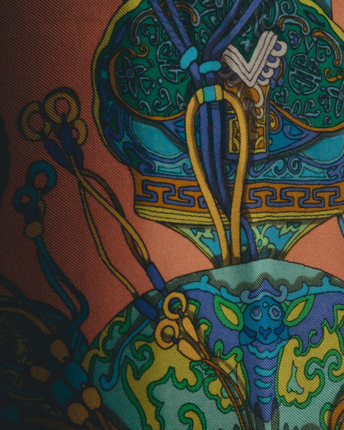 "GUCCI" Late 70's-early 90's oriental motif silk scarf