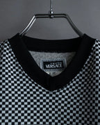 “VERSACE” checkered pattern zip pocket pull over