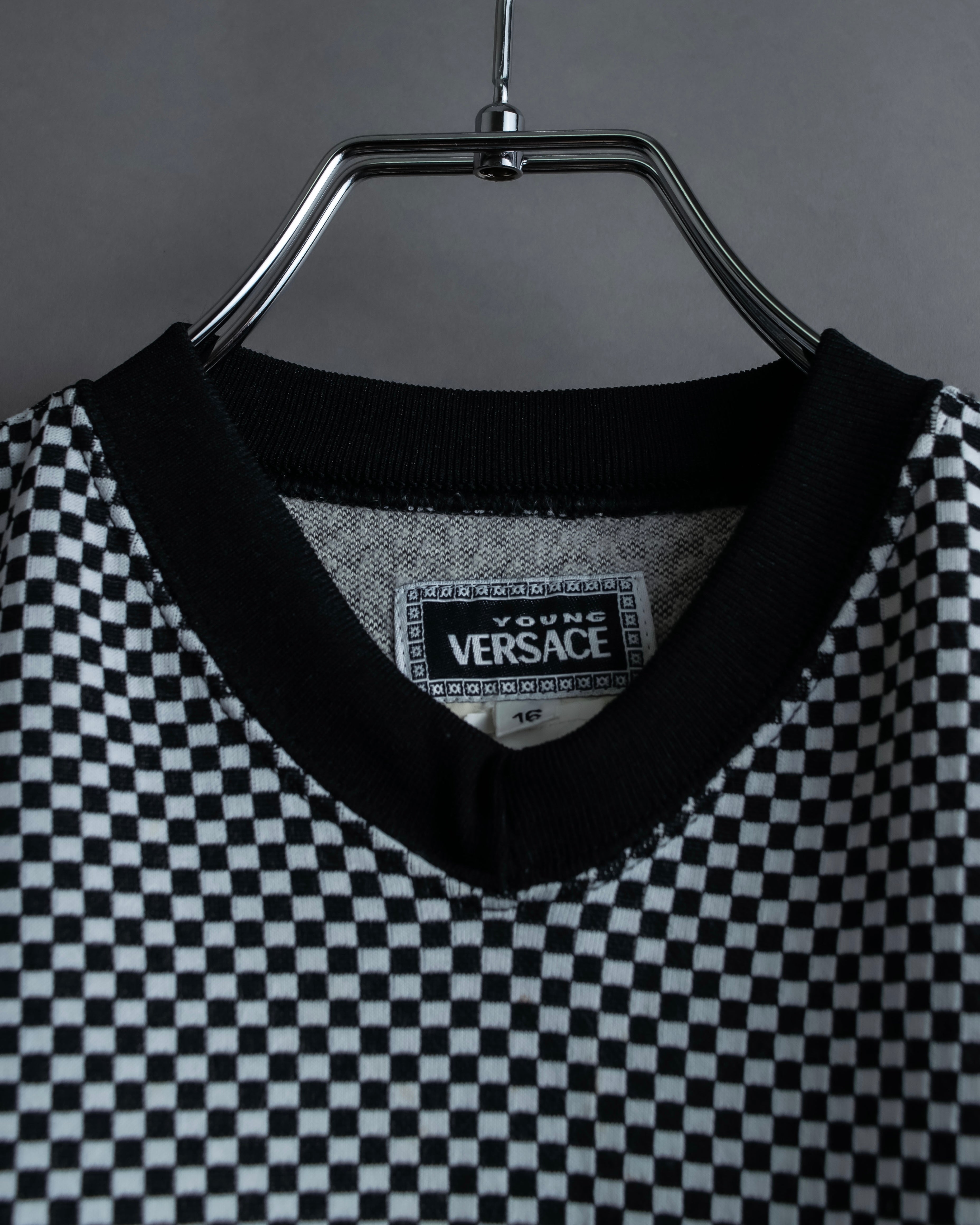 “VERSACE” checkered pattern zip pocket pull over