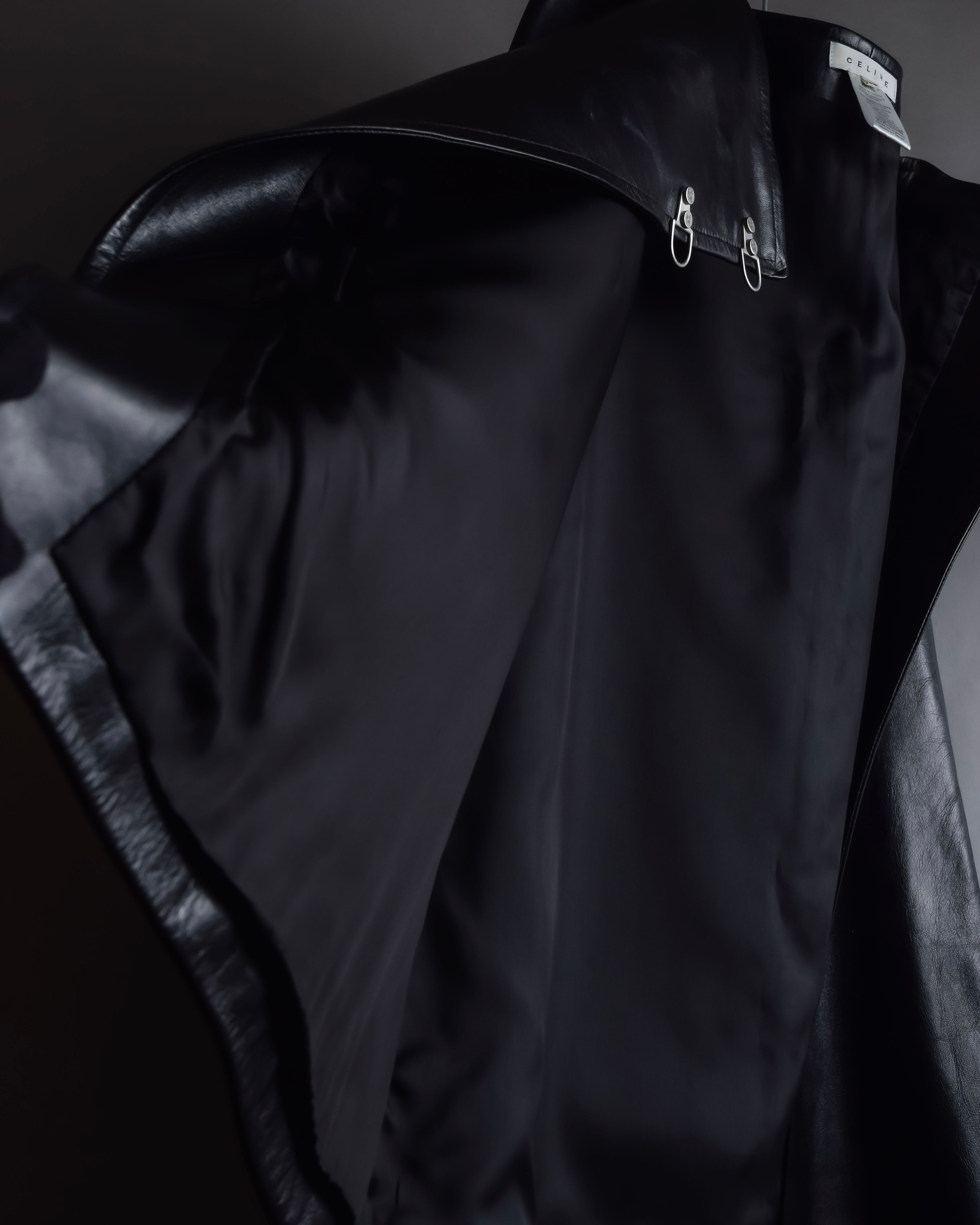 "CELINE" Front metal buckle detail leather skirt