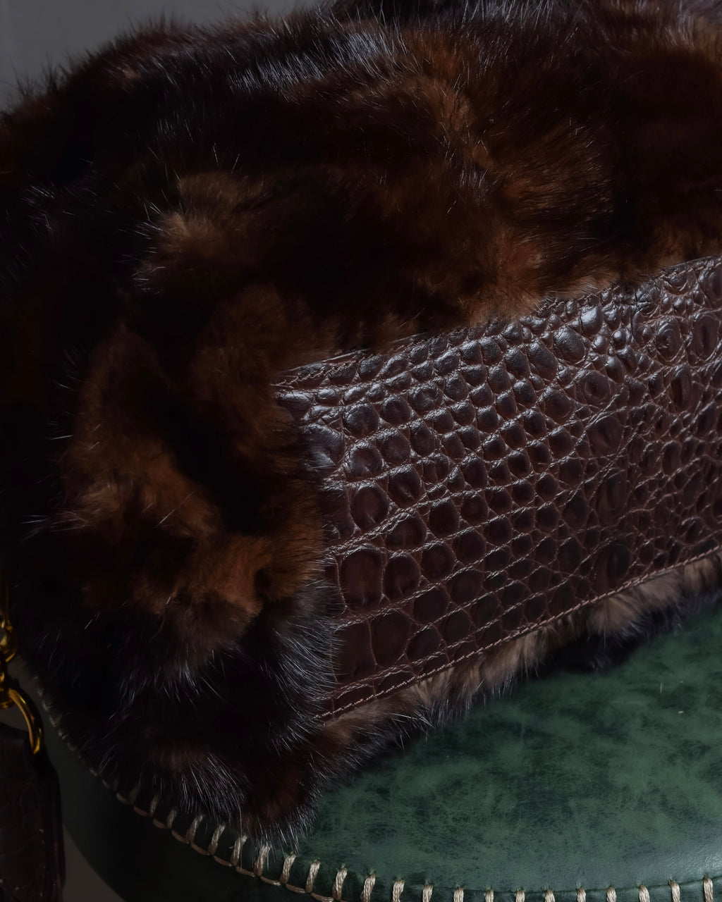 "FALORNI ITALIA LE BORSE" Mink fur leather combination design bag