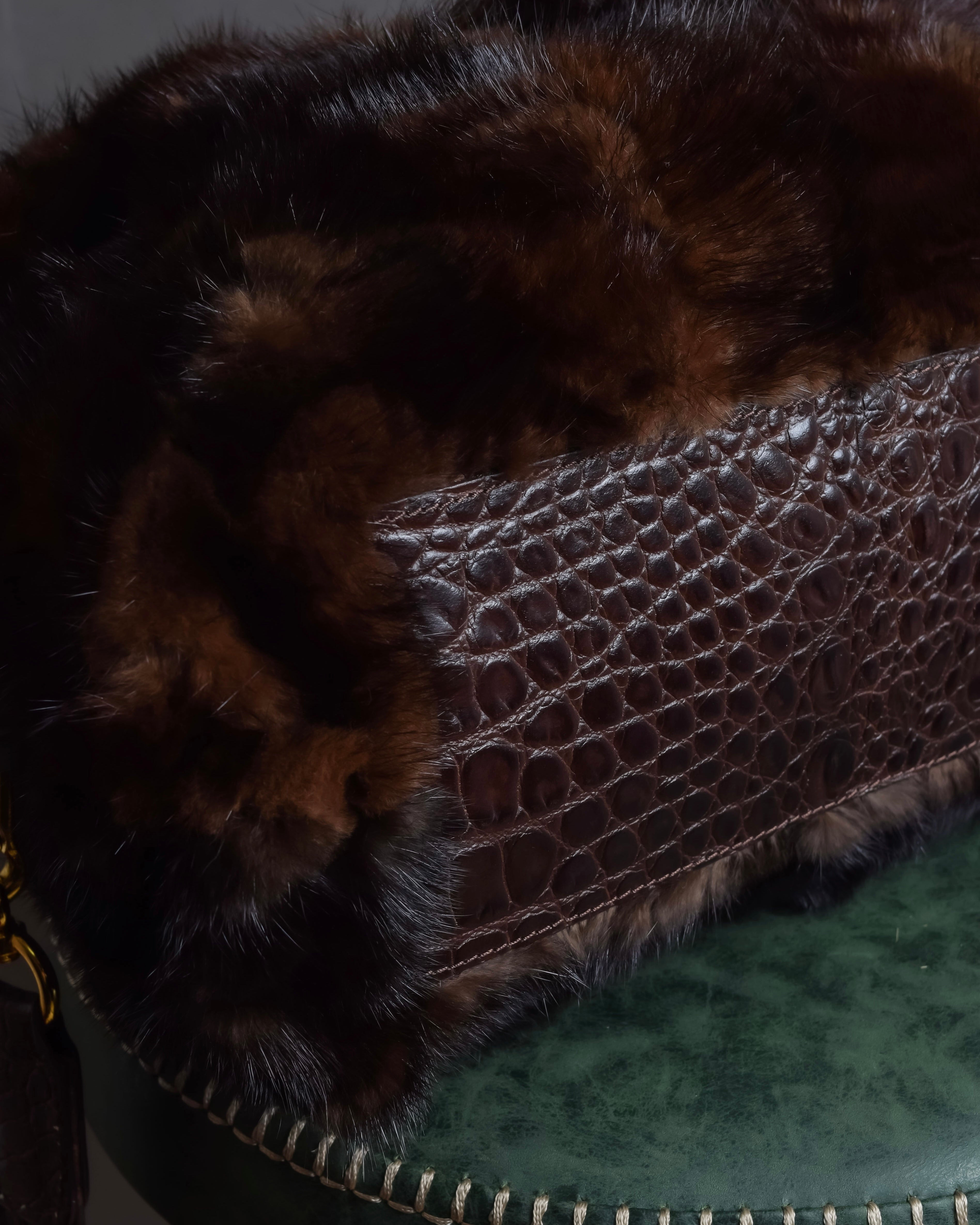 "FALORNI ITALIA LE BORSE" Mink fur leather combination design bag