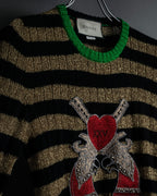 "GUCCI" 17-18aw striped lurex emblem knit sweater