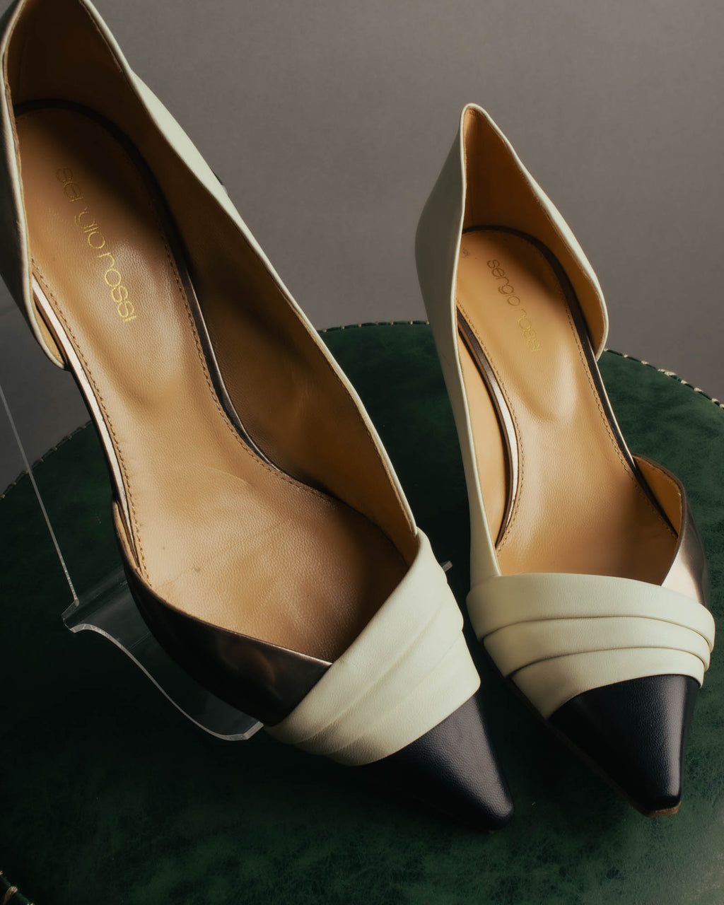 "Sergio Rossi" 90's-10's Elegant colorblock leather pointed-toe pumps