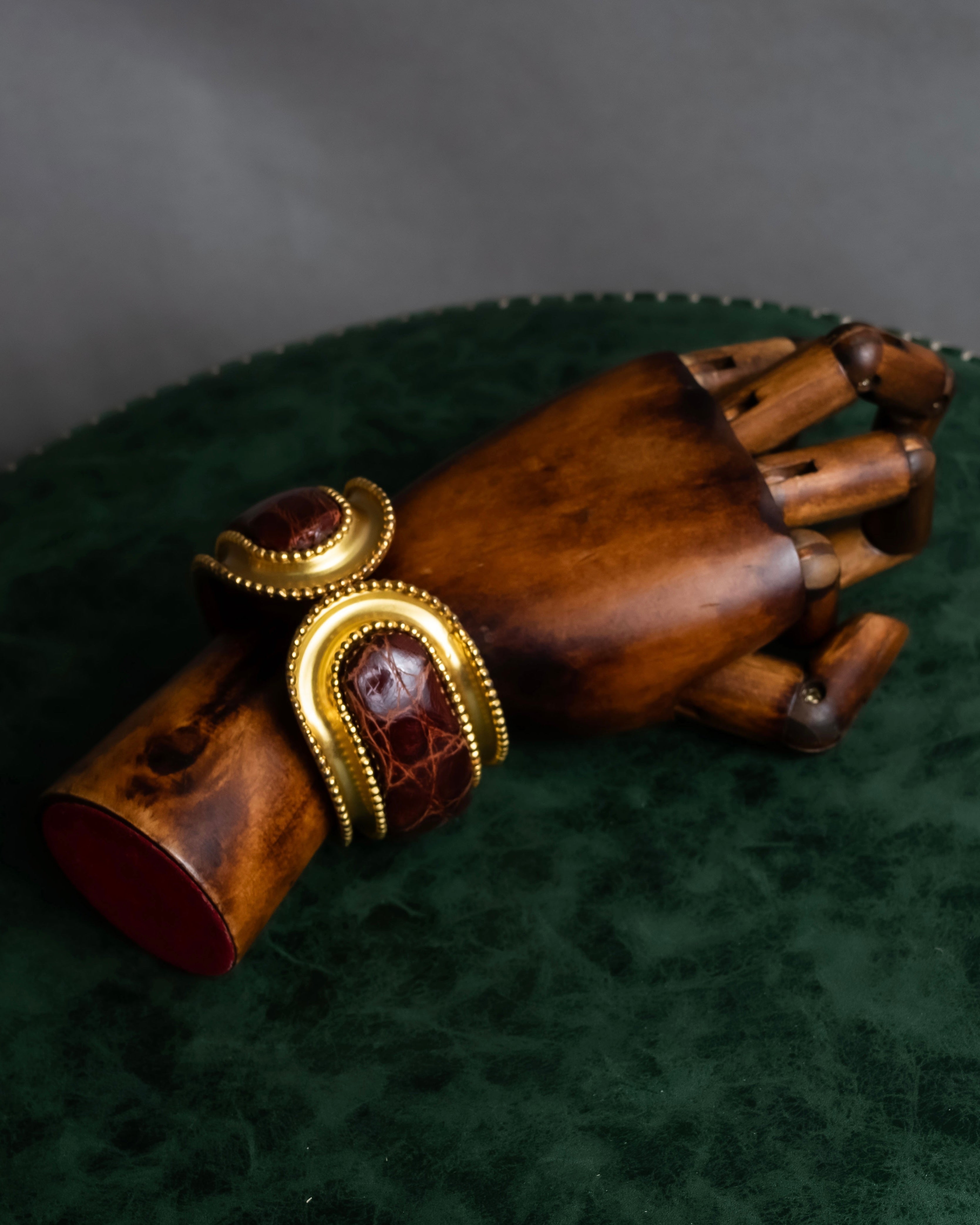 "LOEWE" Leather combination half moon gold bangle