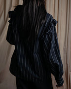 "MSGM" Frill design logo pinstripe pattern shirt