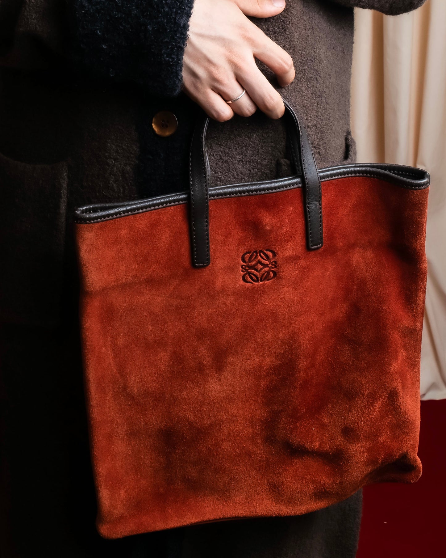 "LOEWE" Anagram logo engraved suede leather tote bag