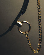 "CELINE" 18's-Glossy black chain leather belt