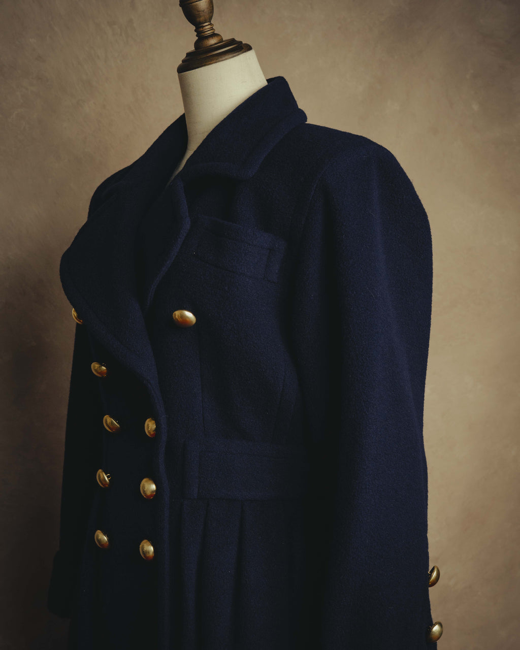 "Yves Saint Laurent" 80's-90's Gold-buttoned double-breasted wool coat