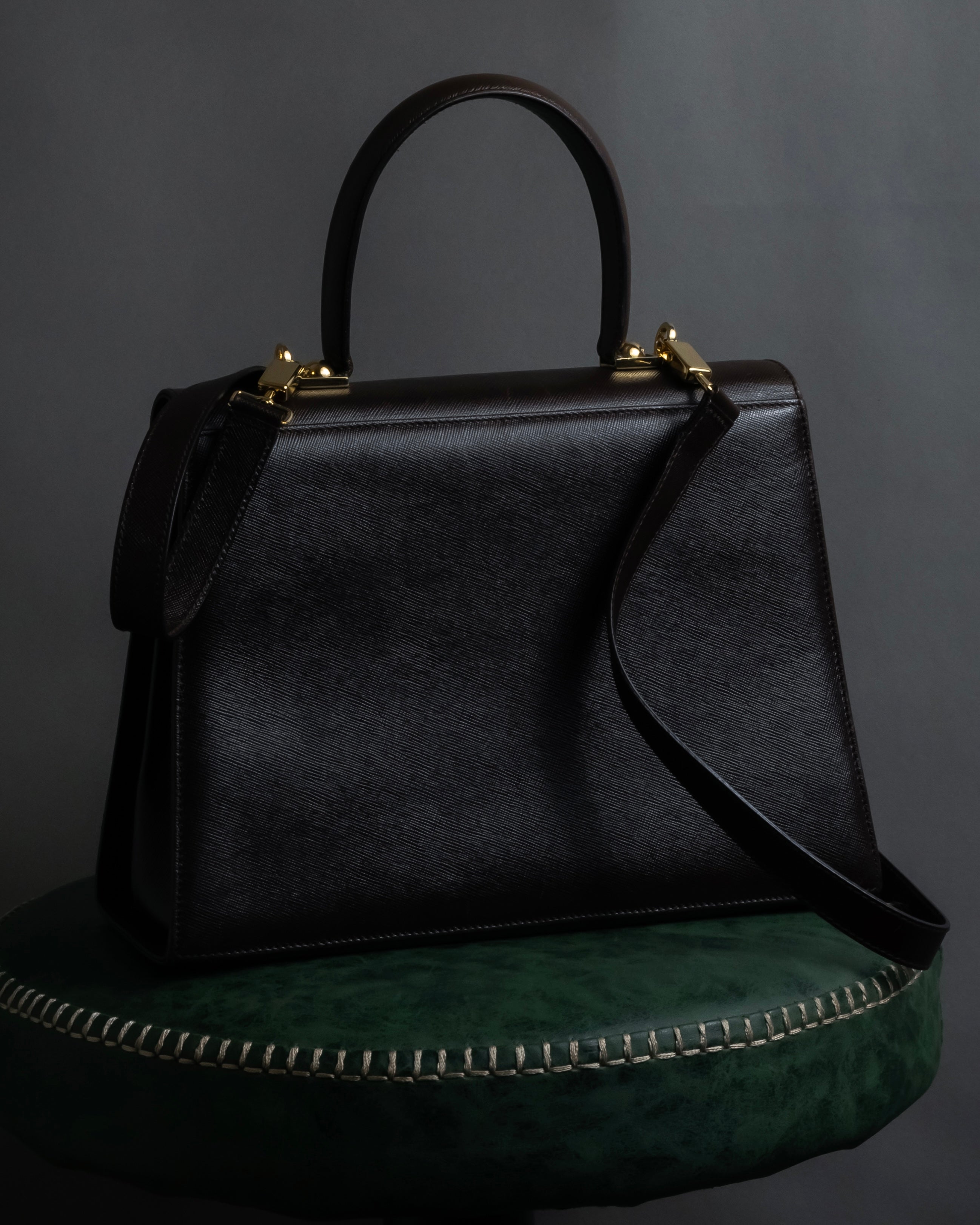 "Salvatore Ferragamo" Structured Gancini 2way dark brown leather bag
