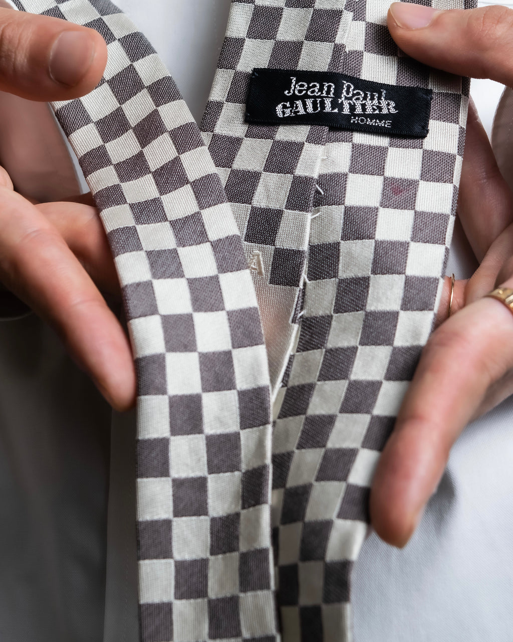 "JEAN PAUL GAULTIER" Check pattern anagram logo engraved square tie