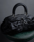 "Christian Dior" CD motif charm design gathered leather hand bag