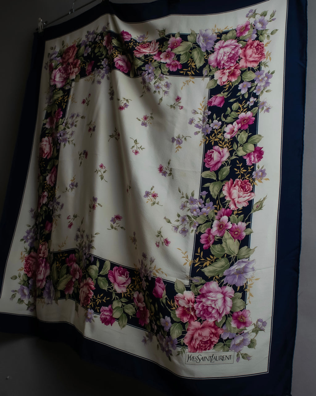 "YVES SAINT LAURENT" Peony small flower bouquet pattern silk scarf