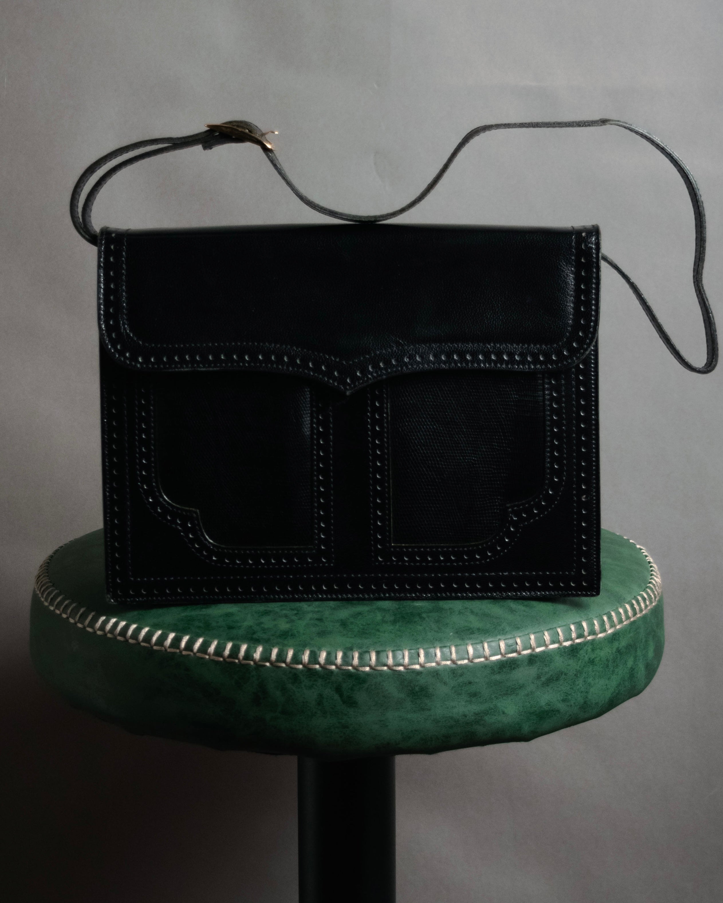 "Yves Saint Laurent" 80’s-90’s Lizard-embossed perforated leather shoulder bag