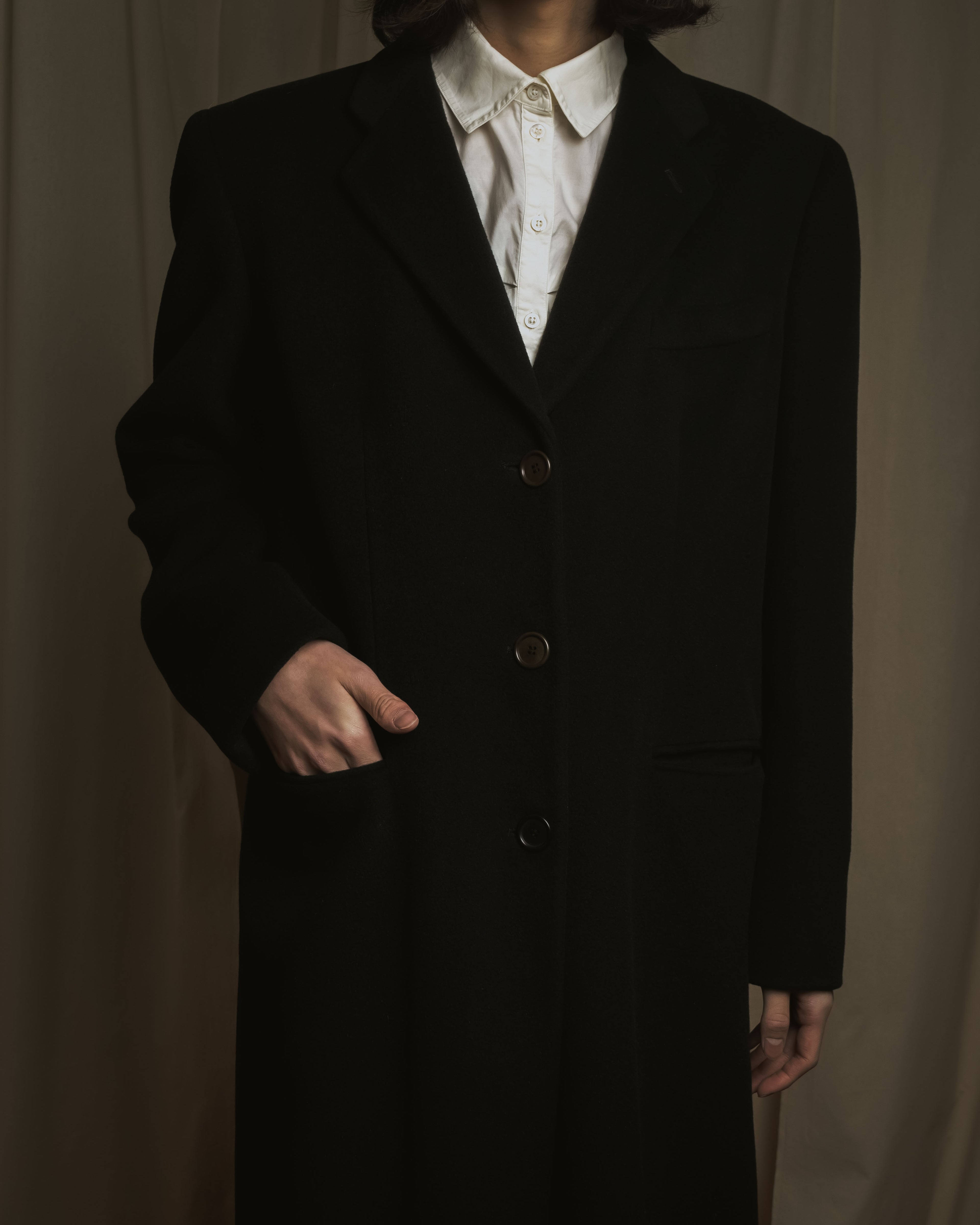 "GIORGIO ARMANI" 90’s Minimalist draped maxi long coat