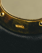-SPECIAL- “HERMÈS” 50’s-60’s sculptural oval clasp midnight navy leather handbag