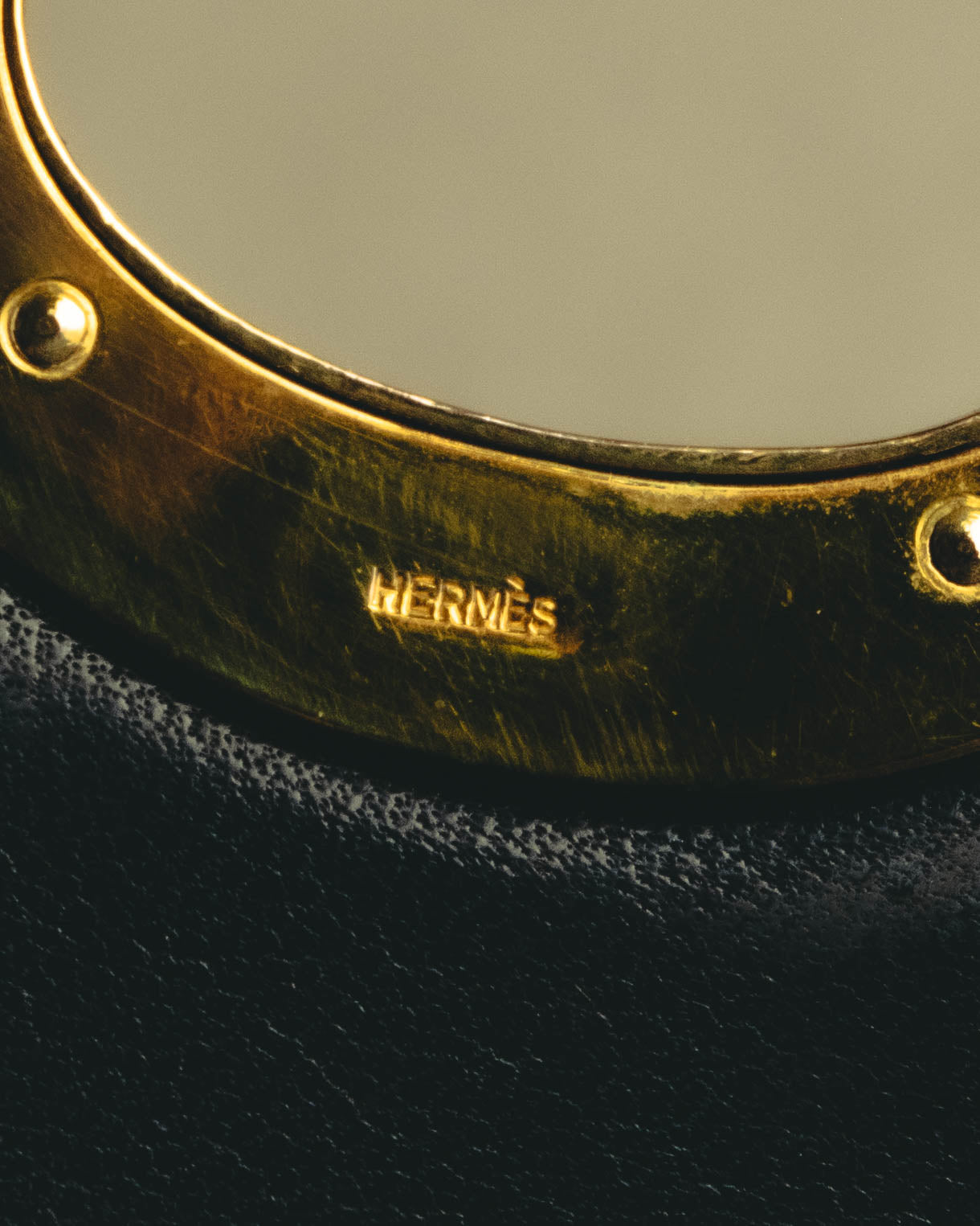 -SPECIAL- “HERMÈS” 50’s-60’s sculptural oval clasp midnight navy leather handbag