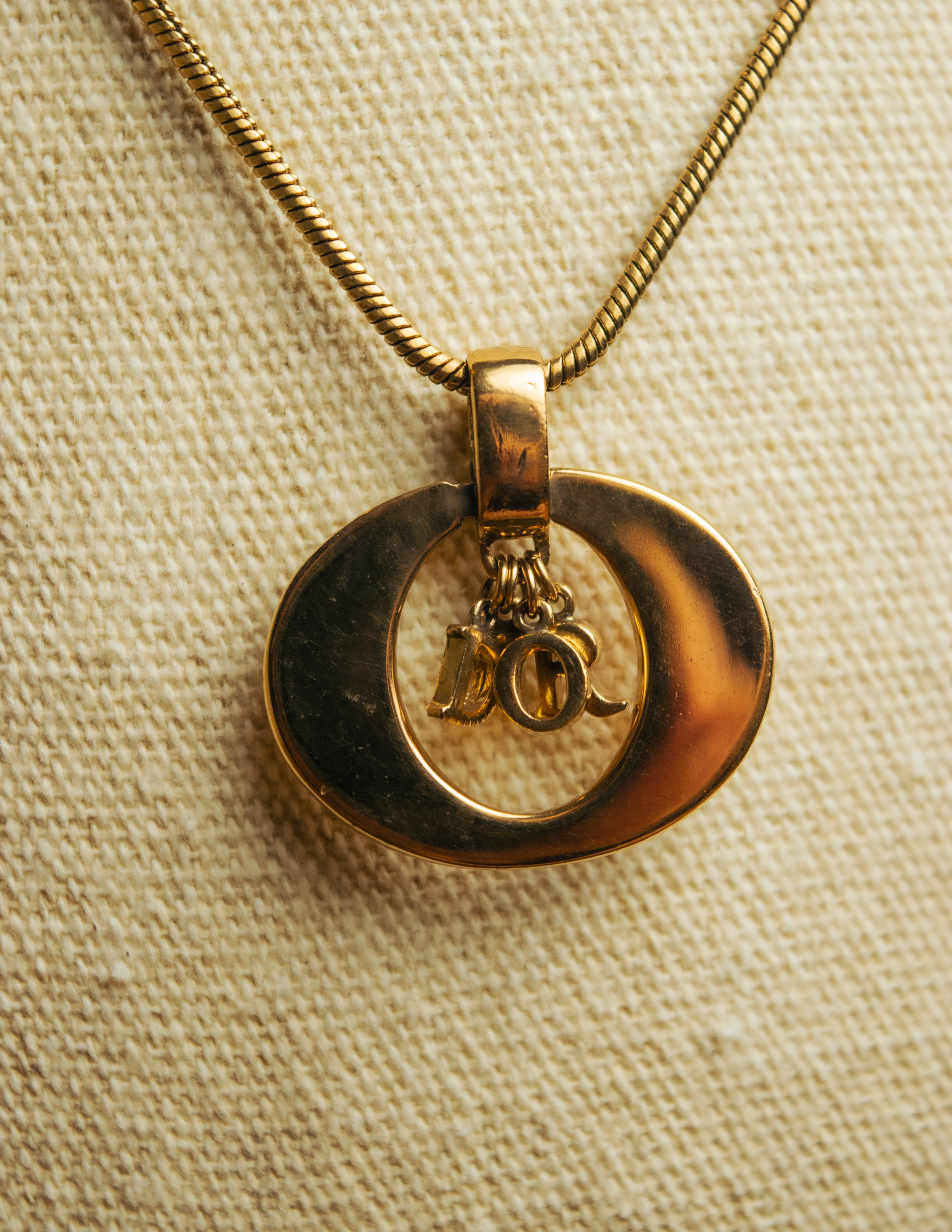 "Christian Dior" 80's-90's Gold logo pendant necklace