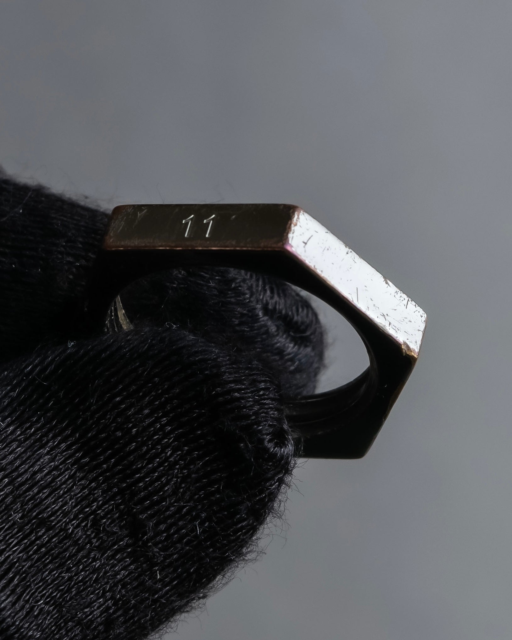 "MAISON MARGIELA" Numbered logo engraved hexagonal silver ring
