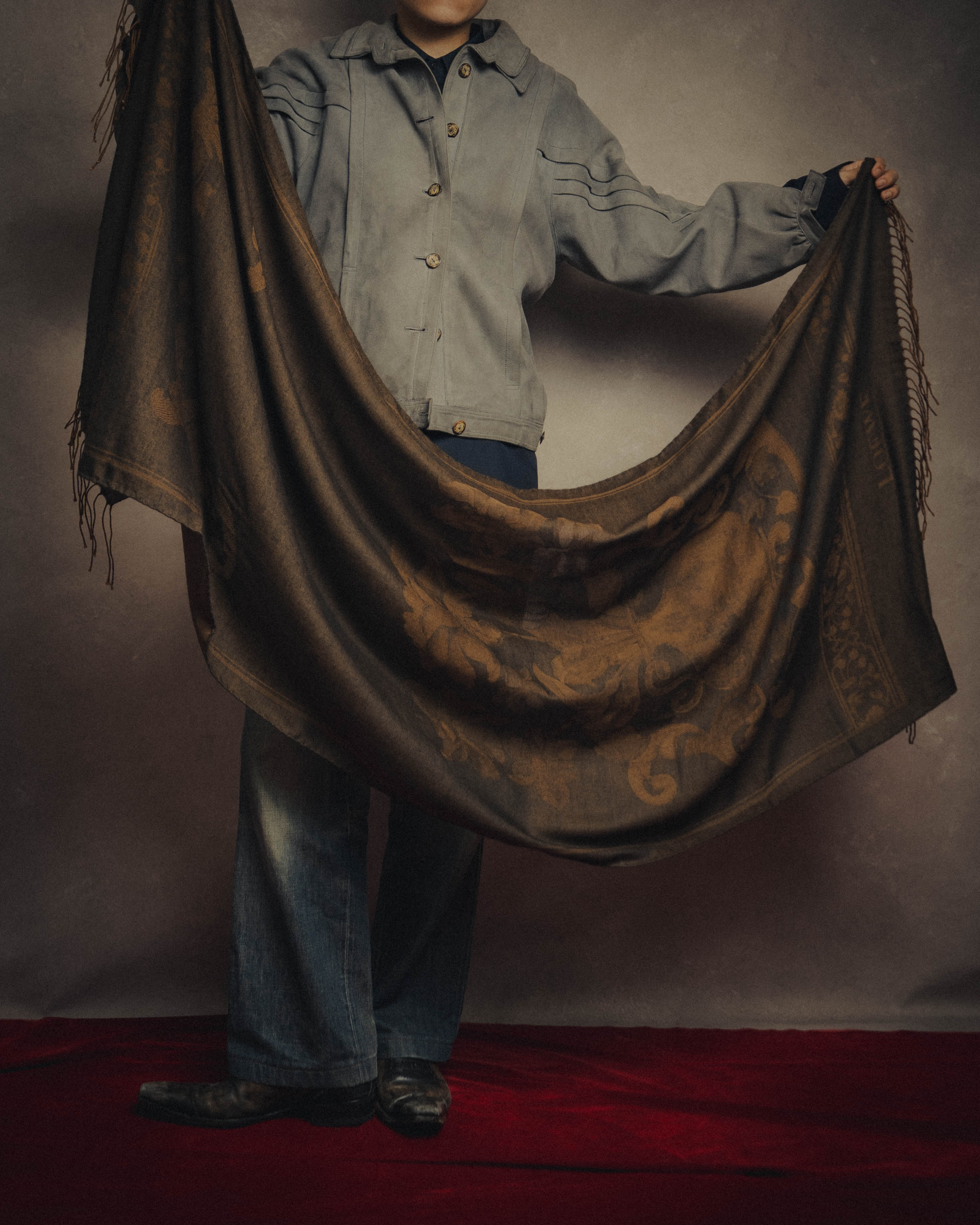-SPECIAL- “LOEWE” 90’s-00’s Botanical anagram jacquard fringe stole