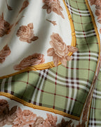 "BURBERRYS" Rose motif layered check pattern silk scarf