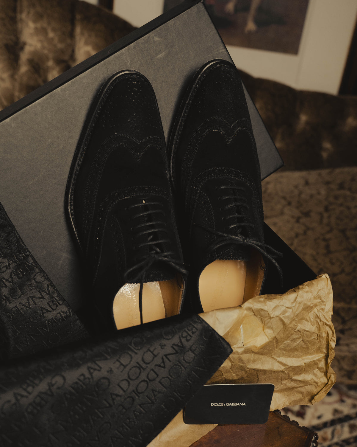 "DOLCE & GABBANA" 00's-10's Black suede wingtip oxford shoes