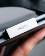"PRADA" Clasp design grey-blue leather bag