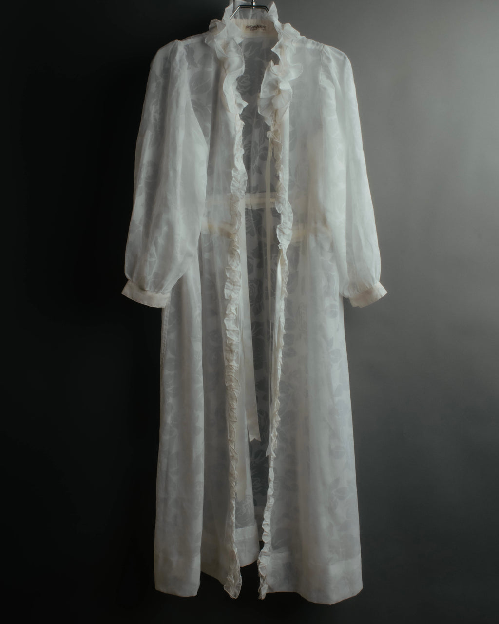 “Yves Saint Laurent” 80’s-90’s Sheer floral ruffle lingerie robe