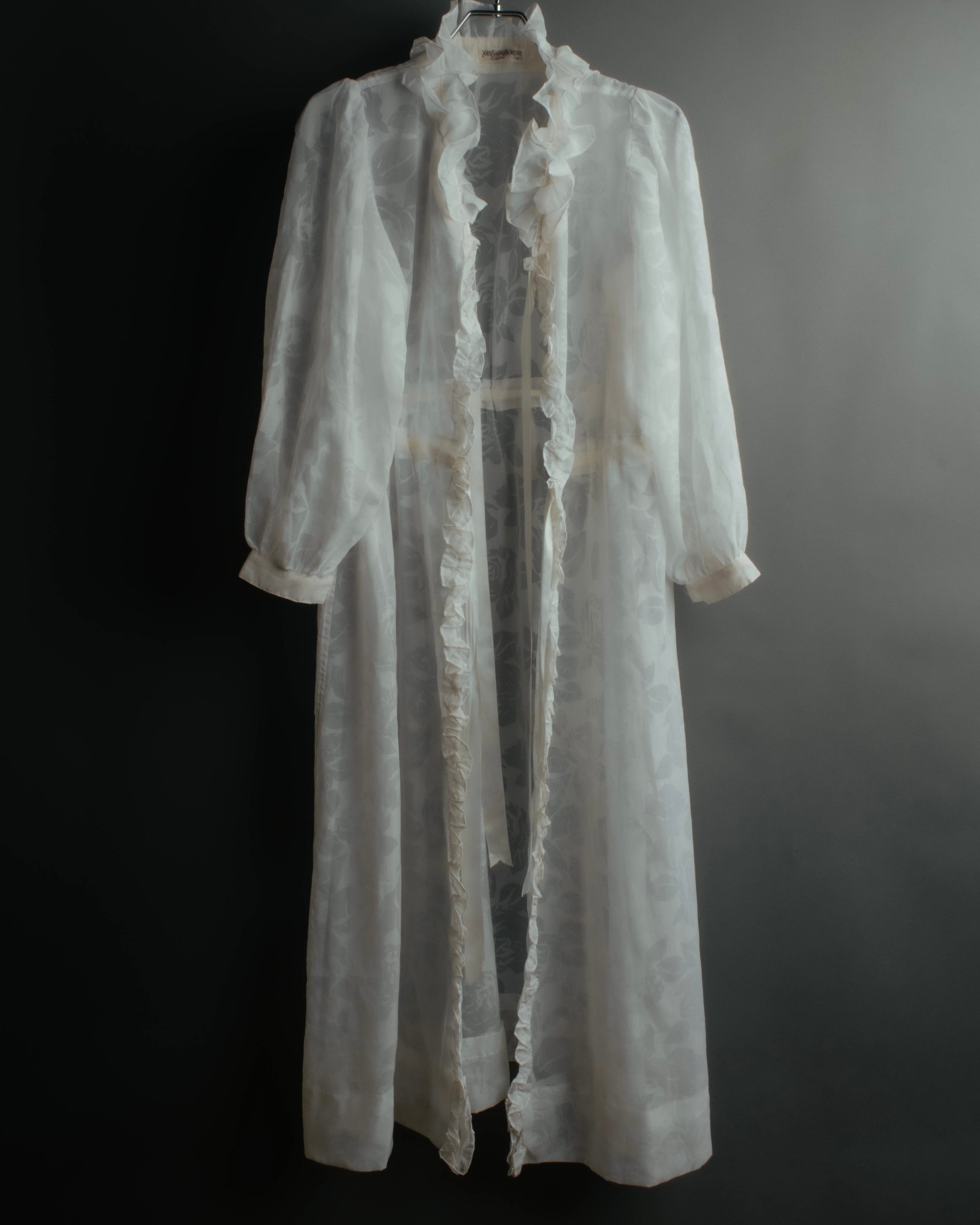 “Yves Saint Laurent” 80’s-90’s Sheer floral ruffle lingerie robe