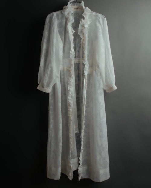 “Yves Saint Laurent” 80’s-90’s Sheer floral ruffle lingerie robe